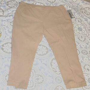 Slimsation Pants NWT 24W Tan Stretch Flat Front Tummy Control Pull On Quiet Luxe